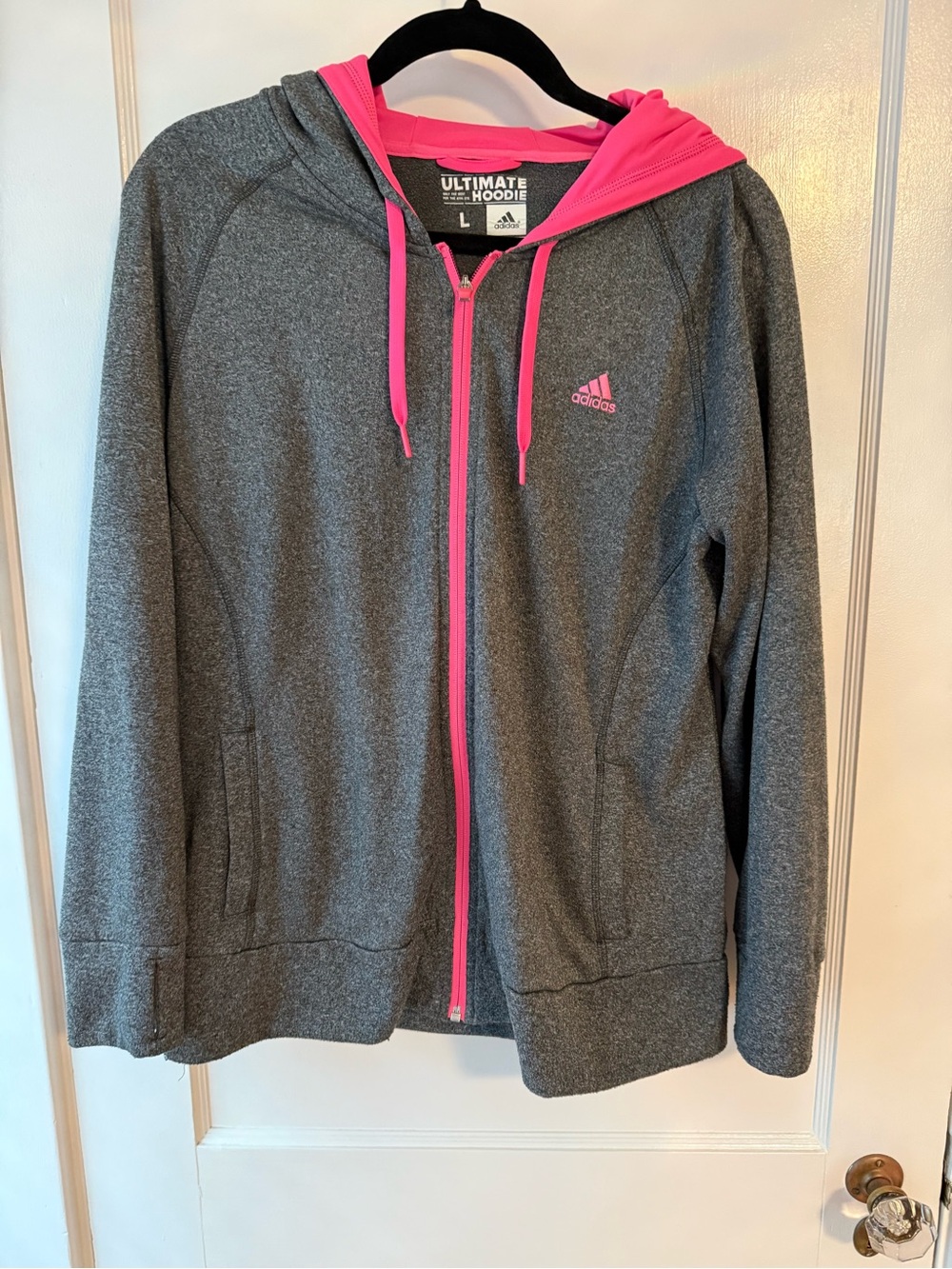 adidas Gray and Pink Full-Zip Hooded Jacket